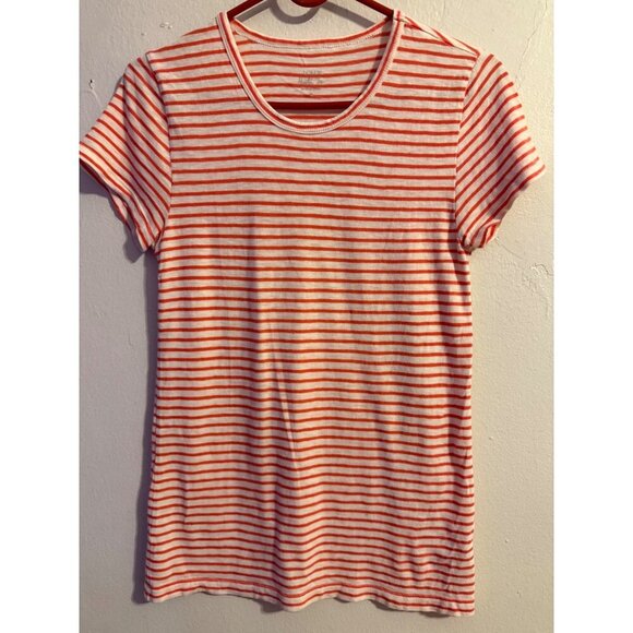 J. Crew Orange Striped Painter Short Sleeve Round Collar Tee Size Small - Picture 1 of 12